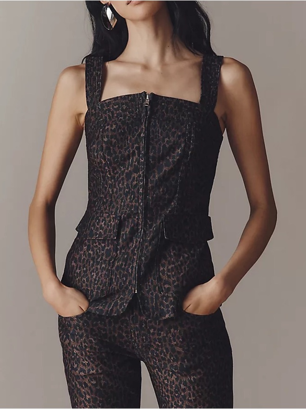 Anthropologie Animal Print Zip-Front Denim